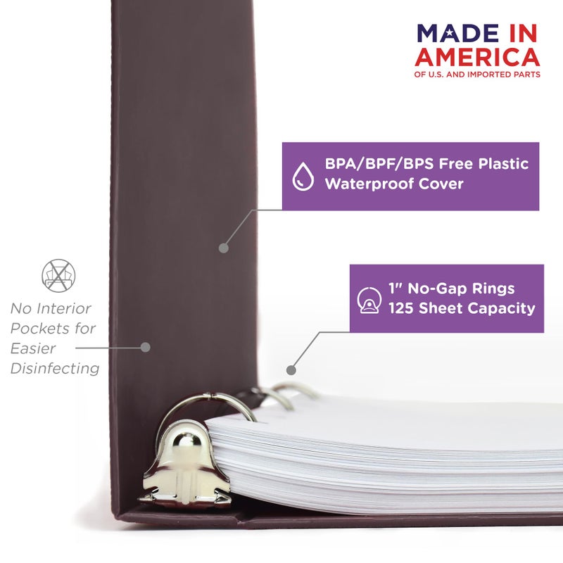 Carstens 1-Inch Heavy Duty 3-Ring Binder - Side Opening, Plum, Durable Plastic, Precision No-Gap Rings, Waterproof Cover, No Pockets, Holds 125 US Letter Sheets, BPA-Free, Made in USA (8712-3R) - Image 2